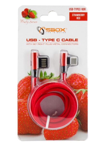 Sbox USB->Type-C 90 m/m 1.5m Type-C-90R Strawberry Red
