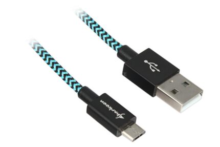 USB 2.0 Cable USB A to Micro USB 2 m Black and Light Blue Braided