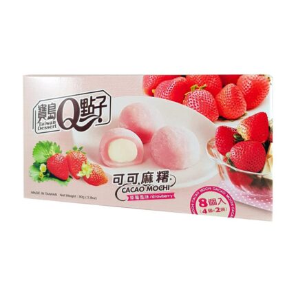. Candybox . Japanese Style Cocoa Strawberry Mochi Cake - Asian Sweets - Sweet Rice Balls with Strawberry Flavour and Cr