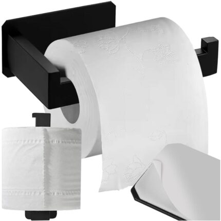 Ruhhy 25067 Toilet Paper Holder Black Metal Loft Style Adhesive Mount
