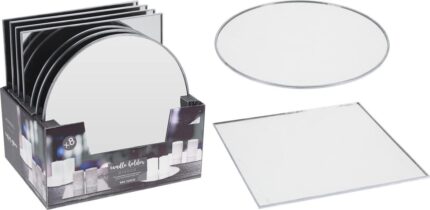 Candlestick MIRROR PLATE, various shapes, silver color, 25 cm